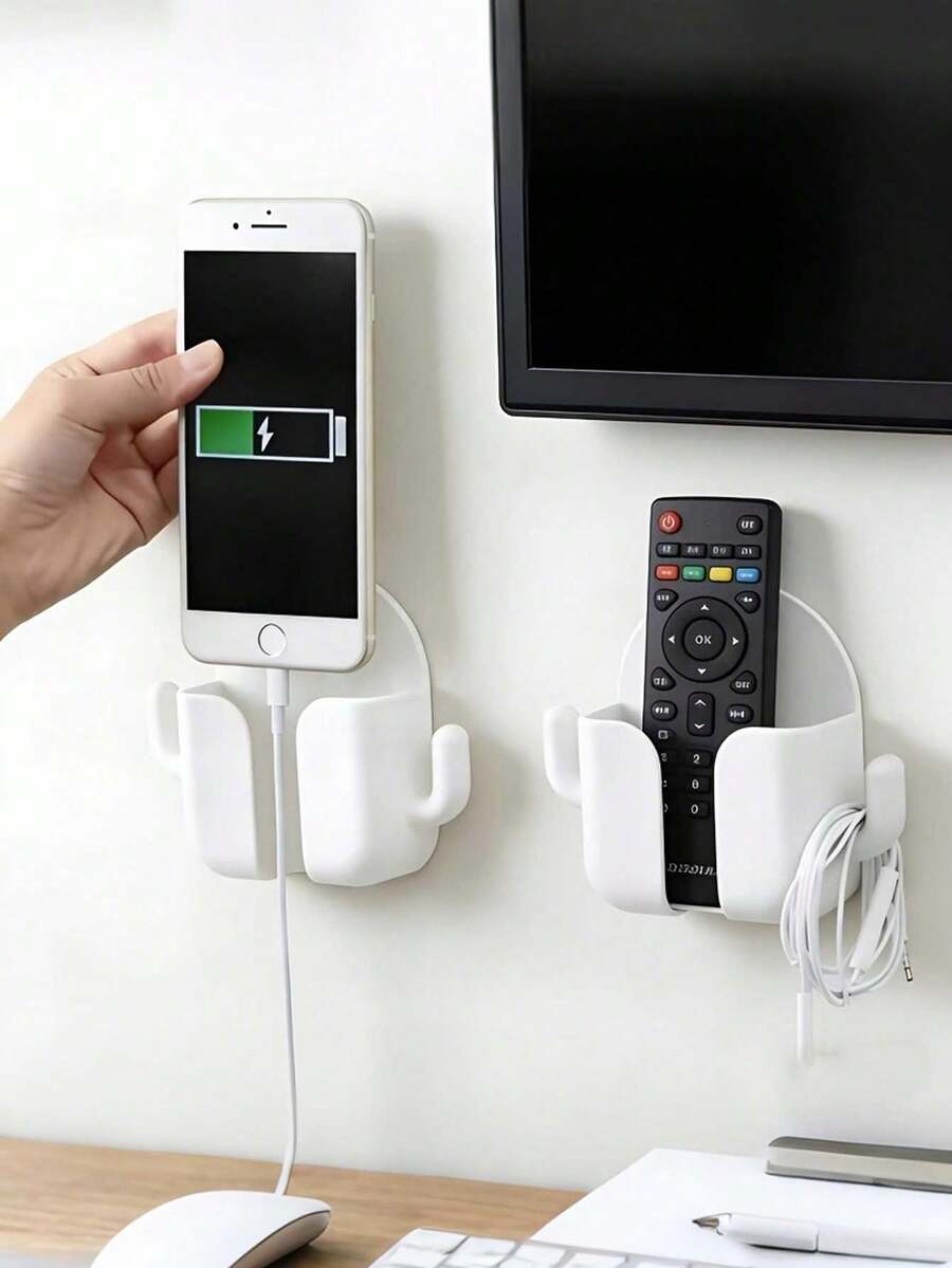 No Drill Fashionable White Plastic Multi-Function Wall Mounted Storage Rack, Suitable For Phone Storage, Bedroom, Living Room, Kitchen And Other Home Organization, Phone Accessory Management - Multicolor - View 1