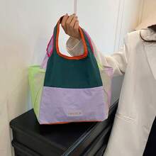 Personalized Color Block Large Capacity Tote Bag, With Side Pockets, Lightweight & Fashionable Women's Handbag, Casual Daily Travel Shoulder Bag, Multi-Color Shopping Tote, Portable Leisure Travel Bag, Patchwork Design - Multicolor - View 9