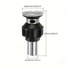 1个带翻盖的不锈钢水槽排水阀，适用于浴室和厨房，银色水槽排水阀，带翻盖、排水塞和溢水孔，通用型水槽排水阀，带溢水孔的水槽排水套件，通用型水槽和浴缸排水阀 - 經典 - 查看 3