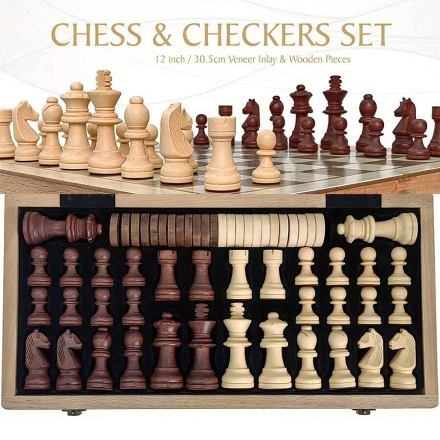 33 piezas Juego de Ajedrez Profesional Plegable - Incluye 16 piezas de ajedrez negras, 16 piezas de ajedrez blancas y 1 tablero de ajedrez - Caja de regalo premium, juego portátil y de mesa amigable para viajes, set esencial para entusiastas del ajedrez