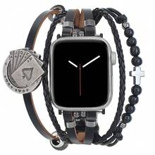 1pc Creative Metal Band, Designed With Metal Chain And Woven Leather Strap, Adding Elegant And Refined Touch, Compatible With Apple Watch Ultra/SE/Series 10/9/8/7/6/5/4/3/2/1, Size 38/40/41/42/44/45/49mm, 42/46mm For Series 10 - Playing Cards - View 6