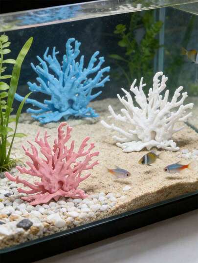 3pcs Artificial Coral Reef Fish Tank Decorations, 3 Different Color Fake Marine Coral Reef Decor Suitable For Aquarium Decoration, Artificial Aquarium Coral Decor, Plastic Simulated Coral Reef Decor, Ocean Theme Home Decor, Mermaid Party Decoration, Cute Fish Tank Ornaments, Undersea Theme Center Decor, Suitable For Party And Living Room Fake Marine Plants