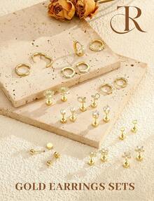 Gold Stud Earrings Women - 14k Gold Plated Surgical Stainless Steel Flat Back Earrings Set Small Huggie Hoop Flatback Earring Sensitive Ears Screw Back Cartilage Piercing Jewelry - 14K Silver Plated - View 9