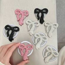 1pc Creative Colorful Rhinestone Bow Phone Holder, High-End Finger Ring Phone Stand Bow Decor - Multicolor - View 5