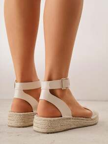 VICES Sandals With Thick Braided Sole And Ankle Strap - Beige - View 4