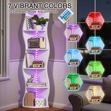 VECELO 5-Tier Corner Bookshelf With LED Light,Corner Shelf,59.3" Tall Standing Shelf Organizer, Wooden Stylish Bookcase Storage Rack For Study, Living Room, Bedroom - 查看 2