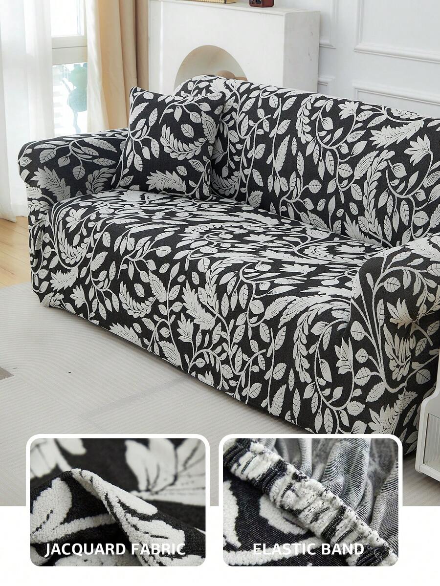 1 bộ bọc ghế sofa co giãn màu đen họa tiết lá cây, chất liệu polyester chống bụi, chống trượt, dày dặn, phong cách Bắc Âu hiện đại, phù hợp với sofa 1/2/3/4 chỗ ngồi, đặc biệt thích hợp cho trang trí sofa mùa thu/đông. Không bao gồm vỏ gối.