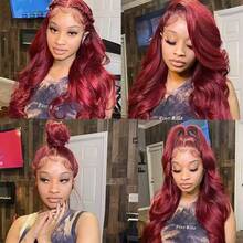 34 Inch 250% Density Burgundy Lace Front Wigs Human Hair 13x4 99j Body Wave Lace Front Wigs Human Pre Plucked Red Wig 99j Burgundy Lace Front Wigs Human Hair Wigs For Women - S99J - 查看 3