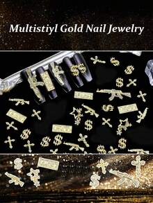 30个金色美甲饰品 3D合金十字架美甲饰品 水晶蝴蝶饰品 金属蝴蝶结Y2K美甲水钻 女士美甲及DIY工艺品 - 彩色 - 查看 5