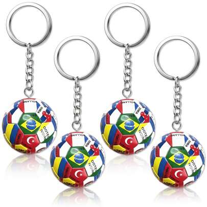 4个2026世界杯足球钥匙扣，带国旗图案，2026世界杯足球运动礼品及配件，男士日常背包挂饰