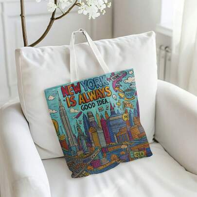 Túi tote in hai mặt, với màu sắc rực rỡ mô tả phong cảnh nghệ thuật của thành phố New York. Chiếc túi đeo vai nhẹ, có thể gấp gọn và tái sử dụng này rất lý tưởng cho du lịch, cắm trại và sử dụng hàng ngày. Là một vật dụng cắm trại thiết yếu, hãy tận hưởng thiết kế thú vị của nó.