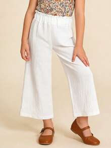 3pcs Girls' Bubble Gum Solid Color Wide Leg Pants, Soft & Comfortable Minimalist All-Match Versatile, Suitable For Spring, Summer, Autumn - Multicolor - View 6