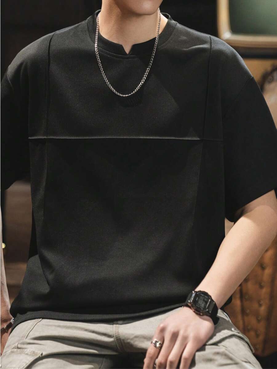 男士夏季T恤，3D设计，休闲T恤 - 黑色 - 查看 1