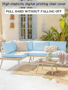 1pc Solid Color Milk Silk Elastic Sofa Seat Cushion Cover, High Elasticity Dust-Proof All Season Suitable For Garden Rattan Sofa Seat Cushion Protector - Baby Blue - View 5