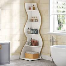 LITTLE TREE 5-Tier Corner Shelf With Sea Grass Design, Modern Wall Corner Bookshelf With Adjustable Shelves ,Storage Rack Plant Stand For Small Spaces For Living Room Home Office, White - 白色 - 查看 10