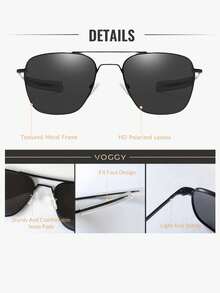 VOGGY Fashionable, Minimalist, Retro, Metal, Polarized Decorative Eyeglasses, For Men, Suitable For Sports, Driving, Outdoor, Cycling, Fishing, Vacation, Travel, Party, Decoration, Gift Looks Street Style And Suit For Sweater Jacket Sweatshirt Hoodie Leather Pants And Cargo Pants For Summer Beach Vacation,Outdoor,Travel - Đen/Xám - Xem 3