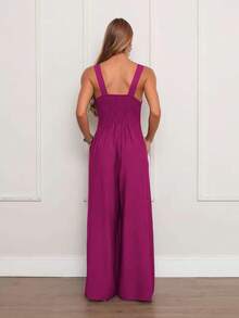 Simple, Loose-Fitting Jumpsuit That Hugs The Body, With Wide Legs And A Side Zipper. Super Comfortable. - 玫瑰紅 - 查看 2