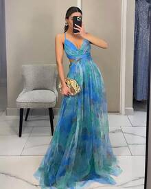 Women Long Dresses - Orange - View 8