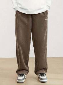 Men's Casual Corduroy Trousers With Drawstring, All-Season Comfort, Polyester Blend, Loose Fit For Casual Wear - màu nâu - Xem 4