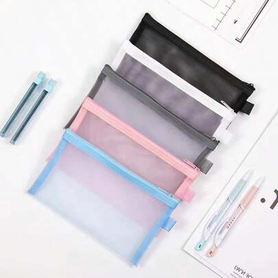 1 hộp đựng bút bằng lưới nylon có khóa kéo, túi đựng đồ trong suốt di động, hộp đựng mỹ phẩm và đồ trang điểm đa năng khi đi du lịch.