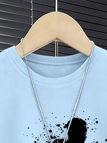 青少年男童时尚涂鸦篮球印花圆领T恤+短裤新款夏季休闲套装 - 彩色 - 查看 5