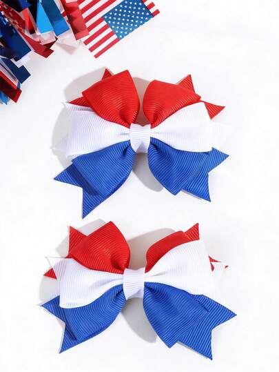 2pcs 4th Of July Hair Clips, Independence Day Patriotic Hairpin,Stars And Stripes Bow Hair Clips ,Girls Hair Barrettes For Memorial Festival Decoration ,USA Hair Claw Hair Accessoris For Teens Girls Hair Bow