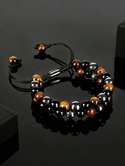 1 chiếc vòng tay bảo vệ ba lớp 8mm, đá Obsidian, mắt hổ, hematit, vòng tay đá quý chữa bệnh, quà tặng trang sức