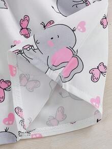 2件套女婴夏季休闲大象蝴蝶印花连衣裙+帽子套装 - 彩色 - 查看 7