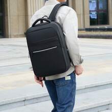 Multi-Pocket Business Backpack For Men, Oxford Fabric Commuter Bag, Minimalist Design With Reflective Zipper - Black - View 5