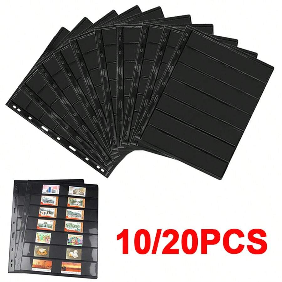Double Sided Stamp Album Stock Pages Sheets With 9 Binder Holes 7 Strips - Black - View 1
