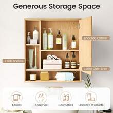 Wall Mounted Bathroom Cabinet With Mirror Single Door 3-Position Adjustable Shelf Hidden And Open Storage For The Bathroom, Living Room Or Entryway - 自然的 - 查看 9