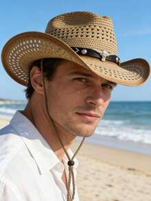 Mũ cao bồi kiểu miền Tây dành cho nam, mũ chống nắng tia cực tím ngoài trời, mũ mùa hè dệt thoáng khí. - Nhiều màu - Xem 4