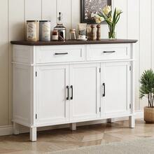 ONBRILL Storage Buffet Cabinet, 48" Farmhouse Sideboard Cabinet With Two Drawers And Three Doors, Wood Coffee Bar Cabinet With Adaptable Shelves, Kitchen, Living Room, And Entryway Storage Cabinet - White Brown 48 inch - 查看 7