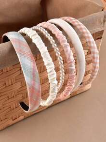 6pcs/Set Women's Fashion Minimalist Fabric Faux Pearl Headbands Hair Accessories Hairband Hair Band Hair Hoop - Orange - View 1