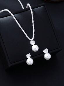 3pcs/Set Pearl White Seed Bead Necklace, Heart Shaped Earrings, Unique High-Quality Pearl Jewelry Set, Mother's Day Gift - White - View 4