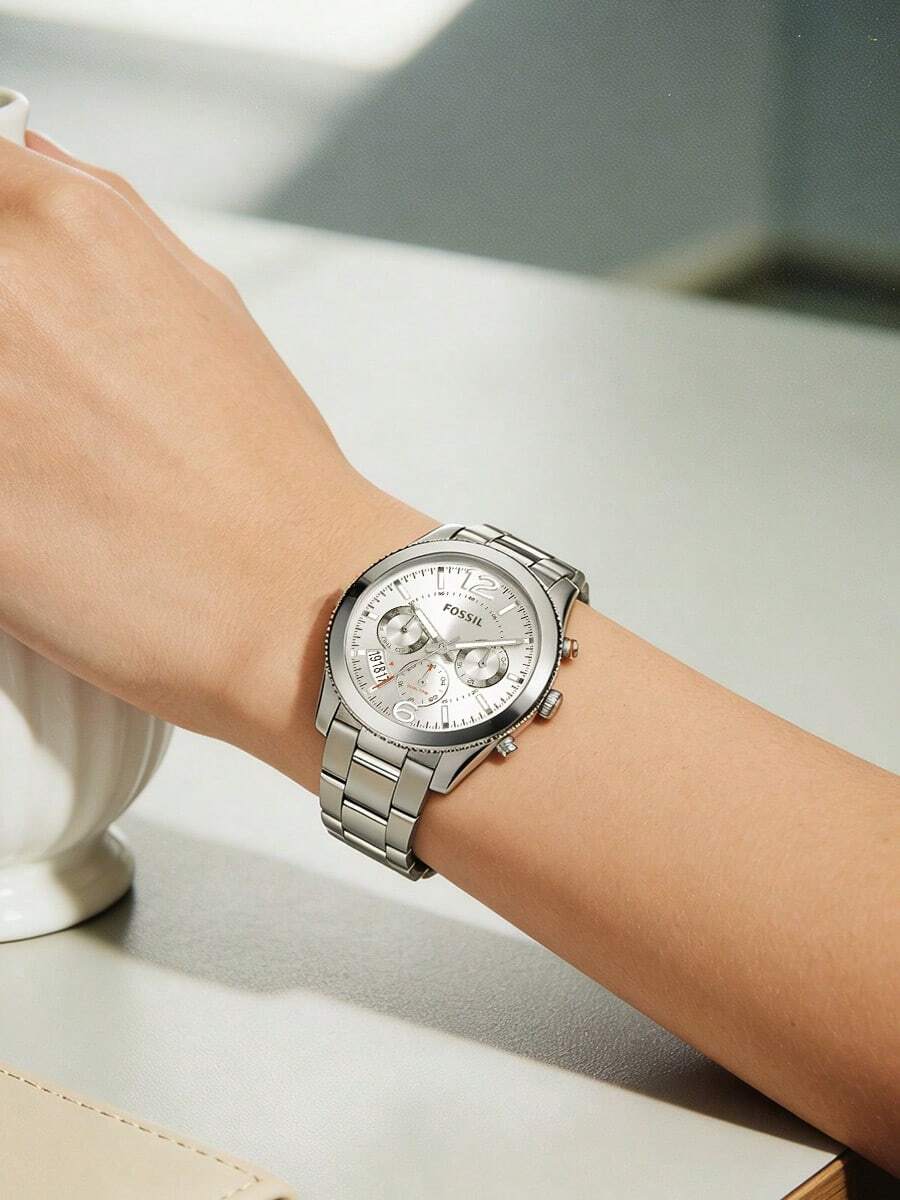 Đồng hồ nữ Fossil màu bạc, mặt số đa chức năng, dây đeo thép không gỉ, vỏ lớn 40mm, phong cách công sở thường ngày, máy quartz, chống nước 50M, món quà thanh lịch dành cho phái nữ ES3883 - trắng - Xem 1