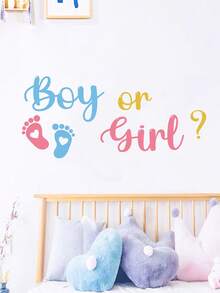 1pc Boy Or Girl Gender Reveal Party Wall Decal, Nursery Decor Wallpaper Sticker, Gender Reveal Party Decoration Sticker, Suitable For Gender Reveal Party, Children's Bedroom Decor - Multicolor - View 3