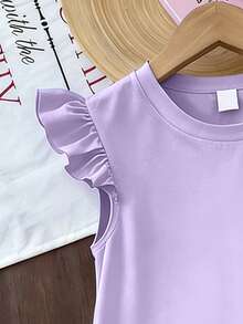 1pc Girls' Ruffle Sleeve Dress, Featuring "NOVA BEAT" Korean Style Graphic Print, Soft & Comfortable Fabric, Suitable For Daily Wear, Casual Outings, And Spring/Summer Gatherings - Mauve Purple - View 4