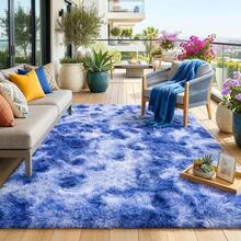 Shaggy Area Rugs For Living Room, Fluffy Soft Plush Rugs For Bedroom, Bathroom, Shaggy Indoor Fluffy Rug, Indoor Floor Carpet Home For Decor Aesthetic, Upgrade Non-Slip Backing, Ideal Gift For Mother's Day Housewarming, Easter, Dry Clean Only, Blcak - Màu xanh nhuộm loang - Xem 5