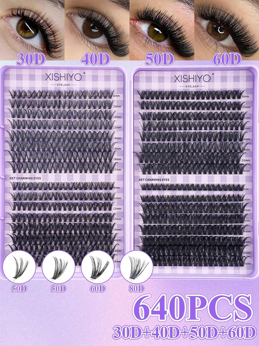 640Pcs/Set Individual False Eyelashes, High Capacity, 8-16mm Mixed Length Cluster Fake Lashes, Suitable For Beginners DIY Eyelash Extension At Home, Eyelash Cluster, Individual False Lashes