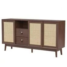 Sideboard With 3 Sliding Doors Made Of Genuine Rattan And 2 Drawers, 155x38x80 Cm, Breathable, Stable And Versatile. - Brown - View 11