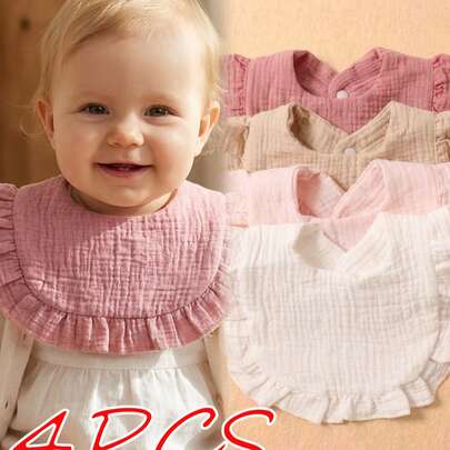 4pcs Candy Color Cotton Gauze Baby Bibs Set, Suitable For Daily Use In All Seasons
