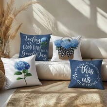 4pcs Vintage Blue Hydrangea Home Throw Pillow Covers, Single-Sided Printed Peach Velvet, 45*45CM/18*18inch Cushion Covers Suitable For Modern Minimalist Sofa Living Room Decor, Gift, Party Decoration - Multicolor - View 7