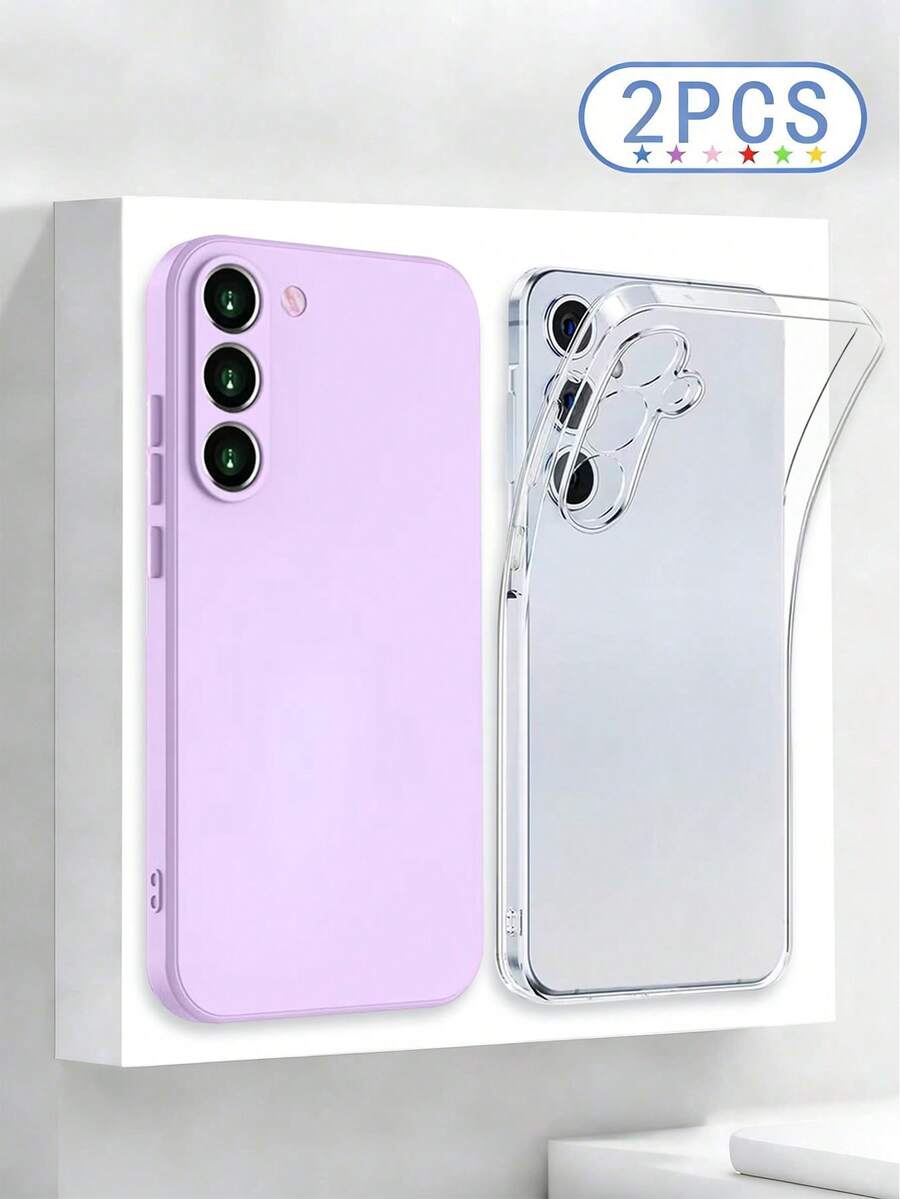 Bộ 2 ốp lưng điện thoại màu tím trong suốt, thiết kế tối giản, chống rơi vỡ, tương thích với Samsung Galaxy S25/S25PLUS/S25 Ultra/A16/A36/A26/A56/A50/A12/A32/A52/A72/A51/A21S/A13/A14/S24/S24PLUS/S24Ultra/S20/S23/S22/A53/S20FE/S21, tương thích với 11/12Pro/12/12X/13Pro/14Pro/15Pro/X3pro, tương thích với 10/9/Note9/12c/Note11pro/Note8Pro/9C/9a/ - Nhiều màu - Xem 1