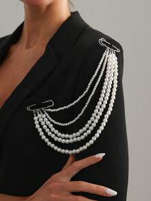 1pc Vintage Elegant U-Shaped Multi-Layer Faux Pearl Beaded Charm Jewelry Brooch Pin Clothing Chain, Luxurious Design, Suitable For Wedding, Banquet, Vacation, Party, Daily Casual, Street Photography, Women, Couples, Holiday, Fashion Versatile Brooch Gift - Brooch - View 5