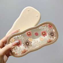 1个透明花卉印花眼镜盒，吸睛透明便携防震手持眼镜收纳盒，复古时尚眼镜盒，男女通用，可爱节日礼物 - 粉色 - 查看 14