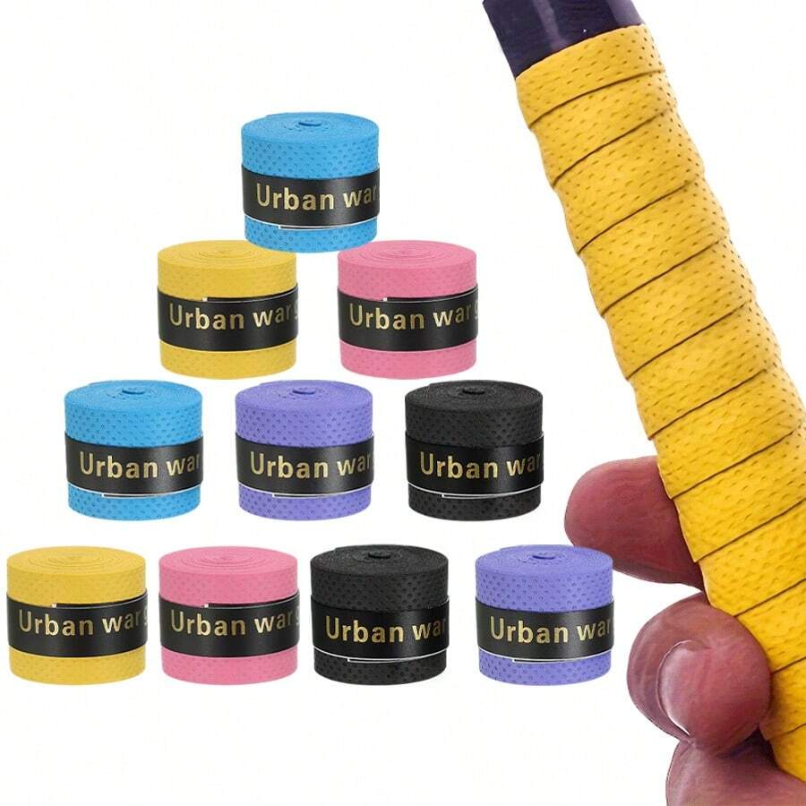 10pcs/Set Random Color Racket Grip Tape, Tennis Racket Handle Tape, Racket Grip Wrap Protector, Anti-Slip Anti-Wear Breathable Sweat-Absorbent, Sports Accessories For Tennis, Badminton, Fishing Rod, Baseball Bat, Squash Racket, Bicycle Handle - Multicolor - View 1