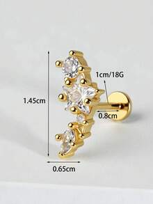 1件装 316L 医用钢镀 18K 真金，内螺纹螺旋耳钉，低过敏性，适合敏感耳，不易褪色，镶嵌小巧水晶星星，平底设计，精致立方氧化锆耳骨钉，耳廓、耳屏、耳垂、鼻孔等部位均可佩戴，18G 8mm - 一件平底鋯石星星耳環 - 查看 7