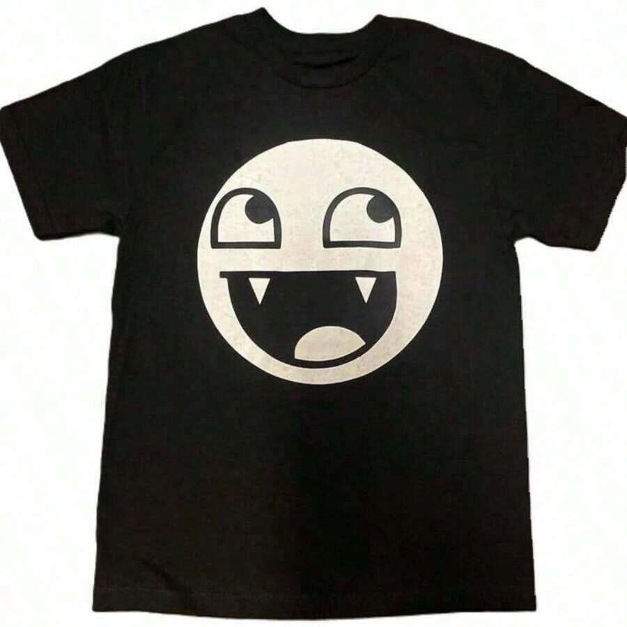 Epic Face Vampire T Shirt Y2K Goth Emo Scene Tap   Relaxed Soft,Casual Short Sleeved T-Shirtsummer Fits For Womensummer Outfits For Womengraphic Tees - 黑色 - 查看 1