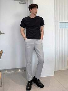 Men's Plain Cotton Raglan Sleeve T-Shirt - 黑色 - 查看 6